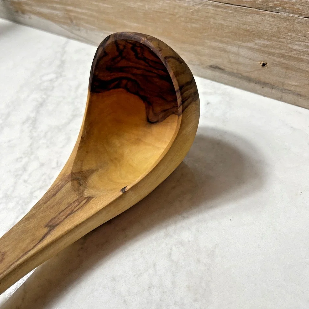 Olive Wood Ladle 12in Handcrafted Serving Utensil Rustic